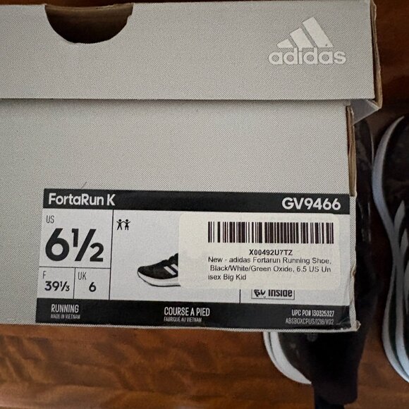 Adidas FortaRun K Running Shoes (GV9466) Black/White/Green US Unisex Big Kid 6.5 - Picture 4 of 6